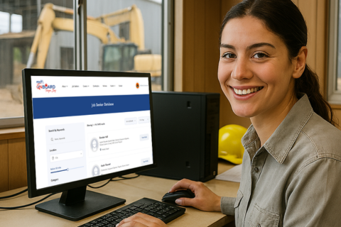 Contractor searching Jobs on a desktop computer